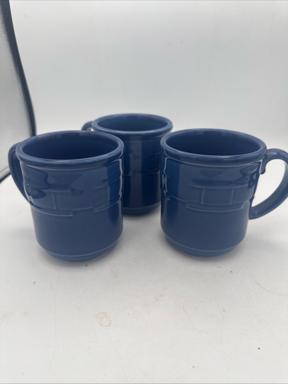 3 Longaberger Pottery Mugs Blue Cornflower Woven Traditions Coffee Cups 12 oz